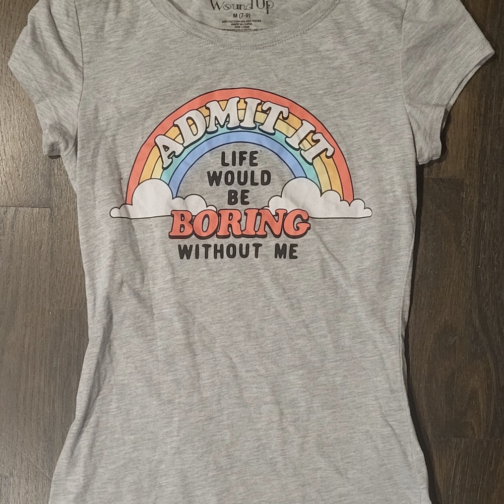 Wound Up Gray Tee with Rainbow Graphic